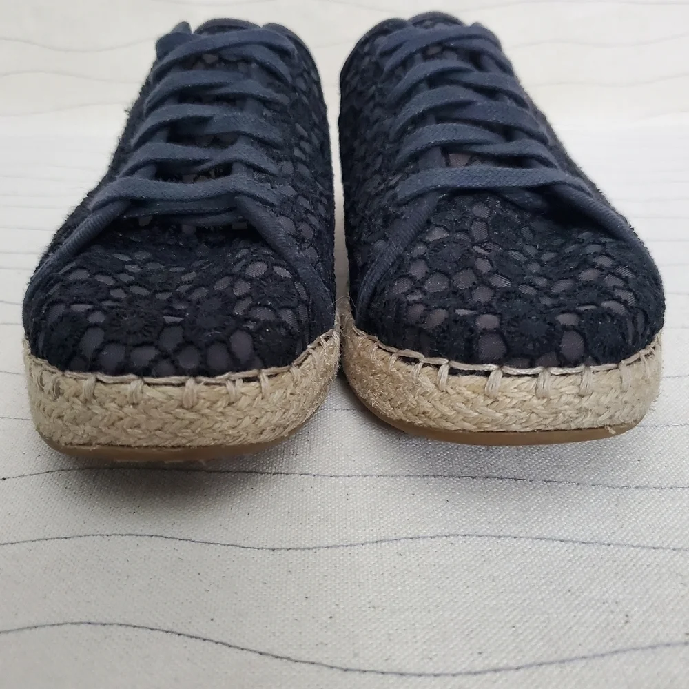 Toms Womens Lena Mosaic Espadrille Flats Black Lace Shoes Sneakers Size 6
